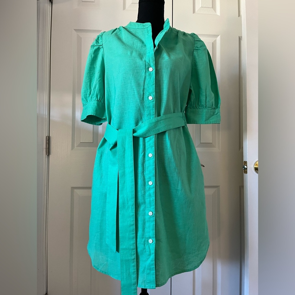 Gap Green Linen Viscose Blend Button Up Dress Size M